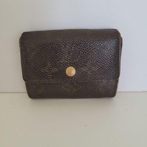 Louis Vuitton LV Micro Brown Folding Monogram Leather Card Wallet Small Authenti